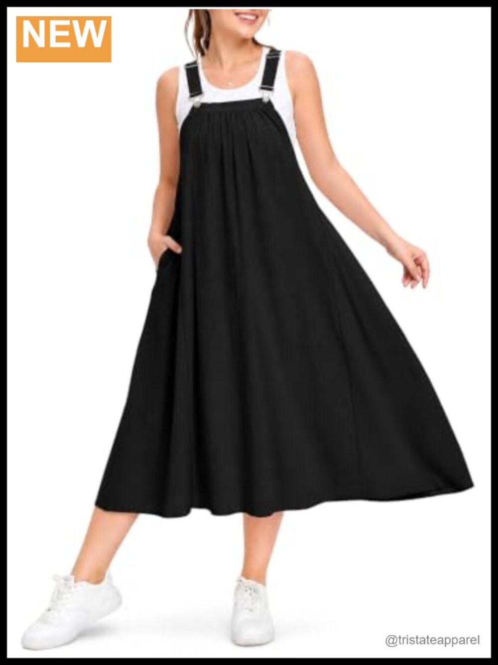 Moon Wood Cotton Overall Dress Jumper Midi A-Line Pockets